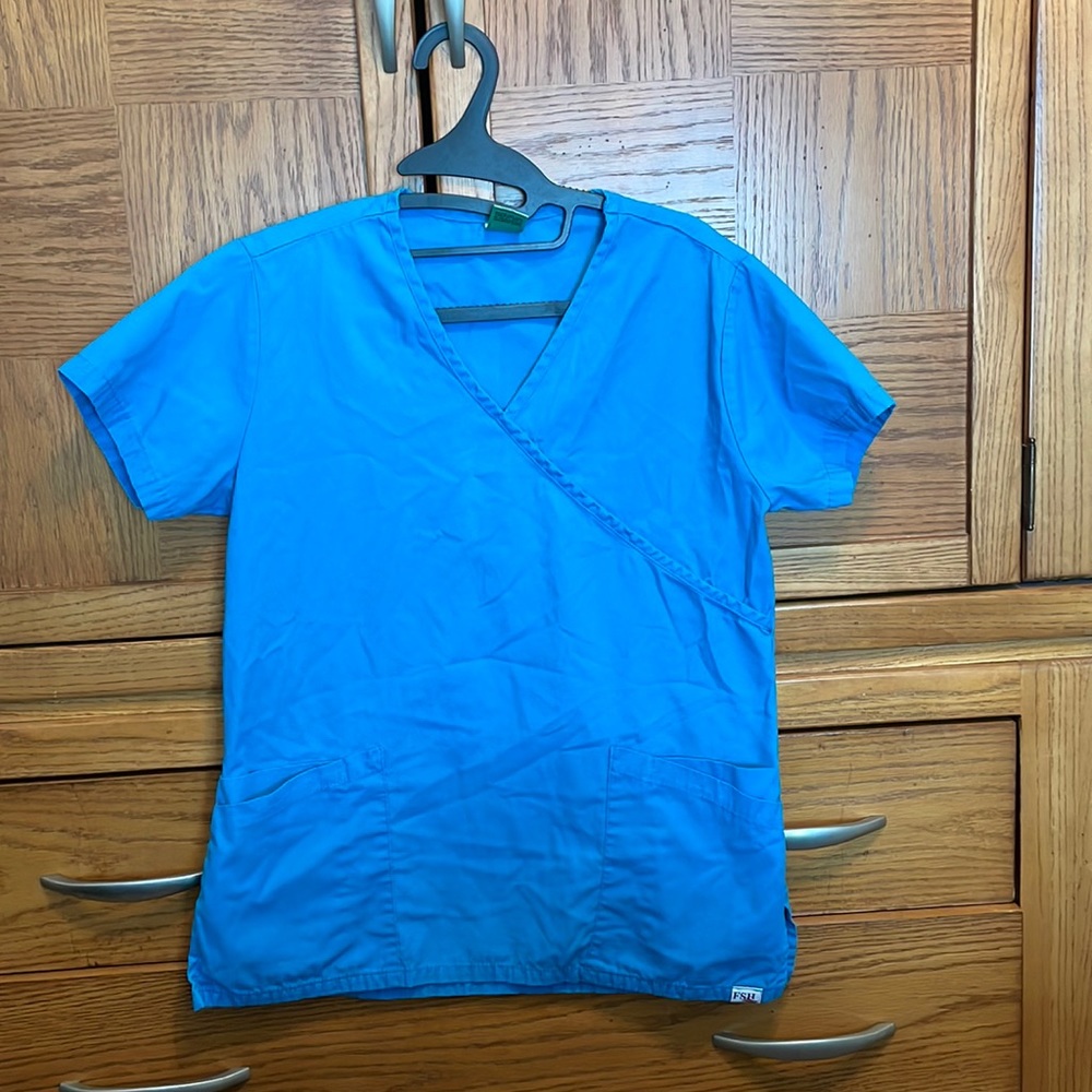 XS Used Receptionist Scrub Top Multiple Pockets